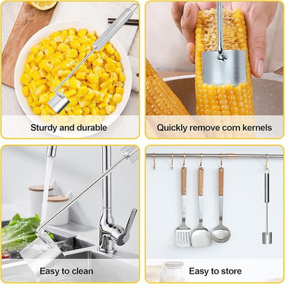 2 Pcs Stainless Steel Corn Peeler and Stripper Tool Set, Corn Stripper Cob Stripper Tool,Corn Stripper for Corn on the Cob Remover Tool，Corn Thresher with Ergonomic Handle，Kitchen Gadget