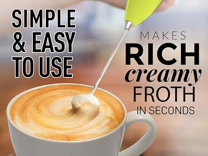 PRO MILK FROTHER WAND - ULTRA HIGH SPEED HANDHELD FROTHER - UPGRADED STAND - Powerful Handheld Mixer with Infinite Uses - Super Instant Electric Foam Maker with Stainless Steel Whisk (Lime Green)