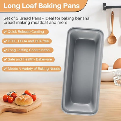 3-Pack 13×5 Inch Loaf Pan for Baking Bread, Nonstick Carbon Steel Bread Pan, Rust-Resistant & Warp-Resistant Full-Size Large Loaf Pan for Homemade Bread, Banana Loaf and Meatloaf