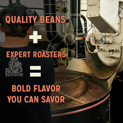Bones Coffee Company Churro, Sweet Sugary Cinnamon Flavored Coffee, Medium Roast Low Acid Arabica Beans Compatible with Auto drip and French Press Coffee Maker, 12 Oz Ground