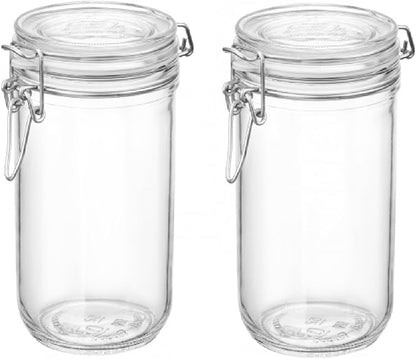 Bormioli Rocco Fido Cylinder 25.25 oz Airtight Glass Jar (Set of 2) - BPA-Free, Dishwasher & Microwave Safe - Clear Canister Ideal for Food Storage, Canning, Fermentation, Home Kitchen Organization