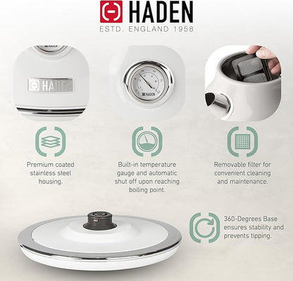 Haden Dorset 1.7 Liter Stainless Steel Electric Kettle, Hot Water Kettle with 360-Degree Base and Auto Shutoff, Ivory & Chrome