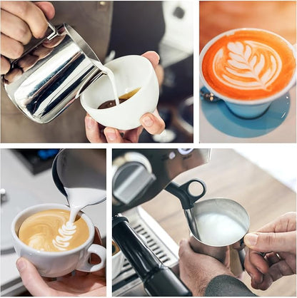Milk Frothing Pitcher, Stainless Steel Coffee Cup Mug Milk Frothing Pitcher Jug with Lid and Handle Cappuccino Latte Coffee Art for Home Office Kitchen Coffee Shop, Silver(600ml)
