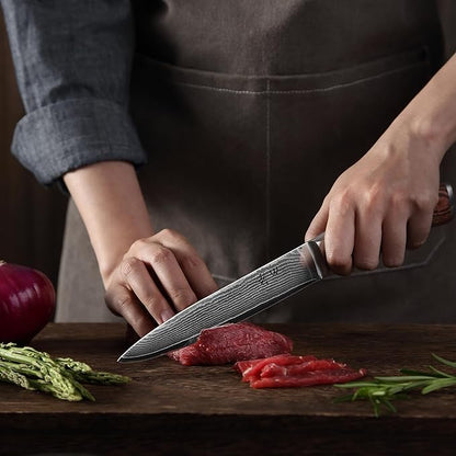 Wakoli EDIB 5-Piece Damascus Knife Set – Professional Kitchen Knives | Genuine Damascus Steel Blades with VG10 Core | Ergonomic Pakkawood Handles | Premium Chef Knife Set