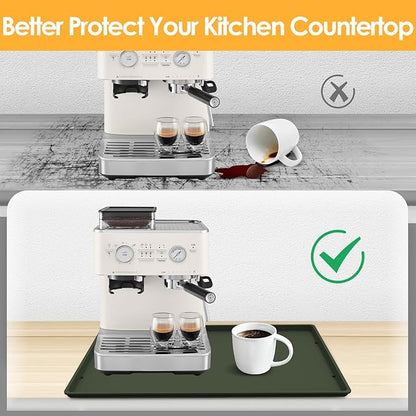 Silicone Coffee Maker Mat with Lip, 19.7'' x 15'' Heavy Duty Coffee Maker Mat for Countertops, Coffee Tray Fit Under Coffee Machine Appliance Automatic Machines Espresso Accessory, Dark Olive Green