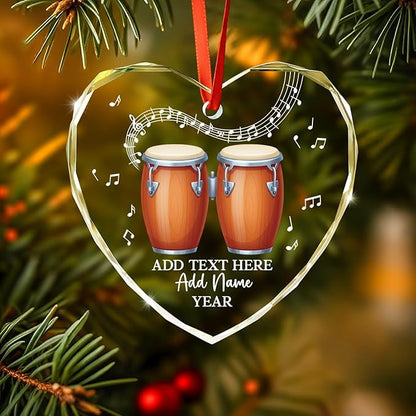 Custom Bongo Drums Glass Ornament Gift for Music Band, Bongo Drums Player Christmas Ornament 2025, Personalized Drummer Xmas Tree Ornaments with Text Name Year, Instrument Xmas Keepsake