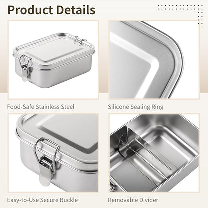 3 PCS Bento Boxes, Stainless Steel Lunch Boxes, Food Storage Containers, Lockable Clips to Leak Proof, Reusable Dishwasher Safe Lunch Snack Boxes(850 ml, 1400 ml, 2400 ml)