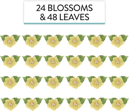 Global Sugar Art Blossoms and Leaves Edible Sugar Cake & Cupcake Flowers, Yellow, Small Unwired, 24 Count with Leaves by Chef Alan Tetreault