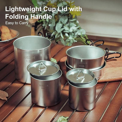 5PCS Stainless Steel Camping Cooking Set Cookware Mess Kit Cook Pots and Pan Set with Cups & Storage Bag, Lightweight Camping Cookware for Hiking Backpacking Outdoor Cooking and