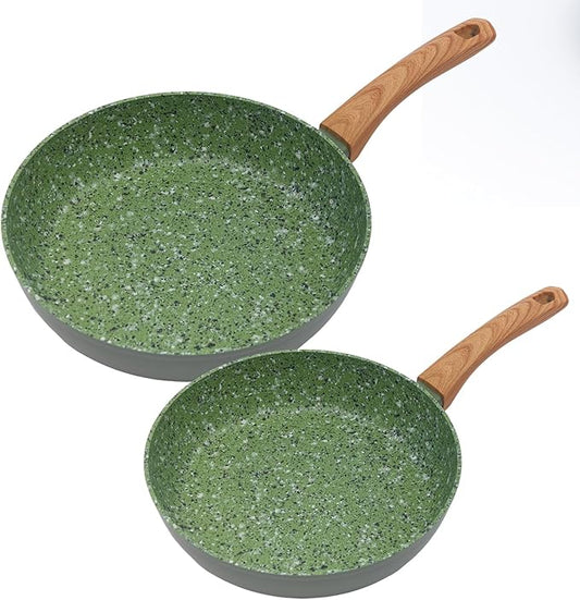 8.5 & 10.25 Inch Nonstick Frying Pan Skillet, 4mm Thick Aluminum Cookware with PFOA-Free Non-Toxic Coating, Induction Compatible, Dishwasher Safe, Bakelite Handle for Eggs & Pancakes, Green