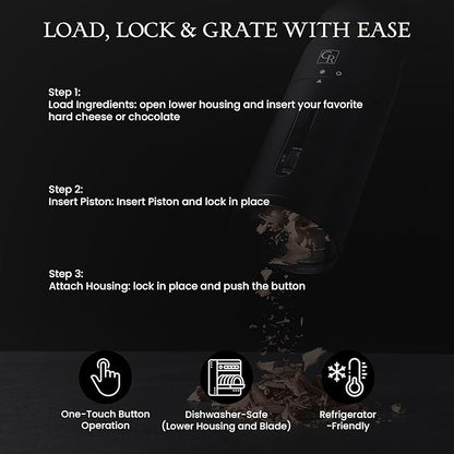 Grater Rain Cheese Grater Lower Housing, Heavy Duty Electrical Cheese Grater for Kitchen with 3 Interchangeable Blades, Dishwasher & Refrigerator Friendly Easy to Use Cheese Shredder