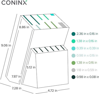 Coninx Acacia Wood Kitchen Knife Block - 15 Slots Knife Holder - Professional Quality Wood Knife Organizer - Secure Knife Stand To Keep Knives Neat & Sharp - Knife Blocks for Kitchen Knife Storage
