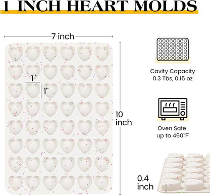 1 Inch Mini Heart Shaped Silicone Molds for Chocolate, Candy, Gummy, Soap (Set of 2, Cream)