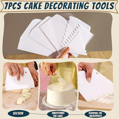 Teenitor Cake Scraper Cake Smoother, 7 Pcs Dough Scraper Bowl Scraper Cake Cutter Cake Spatula Bench Scraper Kitchen Plastic Scraper Tool Cake Decorating Kit