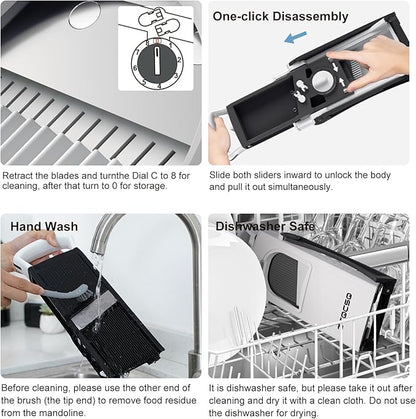 (All in 1) Upgraded Version Mandoline Slicer for Kitchen & Adjustable Mandolin. Detachable Blade, Kitchen Veggie Chopper Cut Slicing, Strips, Shredding, Dicing, Chop