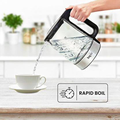 Total Chef Electric Glass Kettle 1.7L – Fast Boil, BPA-Free Borosilicate Glass, LED Light, Auto Shut-Off, Boil-Dry Protection, Cordless Water Boiler for Tea & Coffee, Kitchen Appliance
