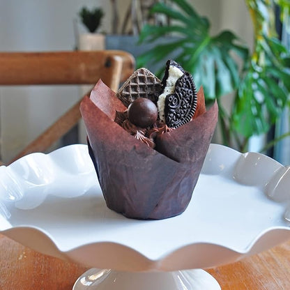 Large size Brown Tulip Baking Cups 2-1/4"(Base diameter) x 4"(Wall height) Greaseproof paper baking cupcake Muffin liners, Case of 130 pcs
