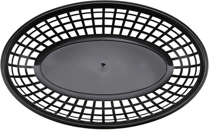 60 Pack 9x5.7x1.6 Inch Black Plastic Fast Food Baskets, Restaurant Serving Basket, Oval Fast Food Serving Baskets for Picnic, Chicken, Burgers and Fries