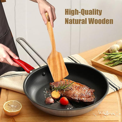 Wooden Spoons for Cooking, Wooden Cooking Spatula Turner and Spoon Set, 2-Piece, Sturdy, Lightweight and Heat Resistant