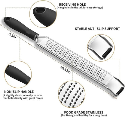 Lemon Zester & Cheese Grater – Premium Stainless Steel - A Sharp Kitchen Tool for Cheese Grater, Ginger, Garlic, Nutmeg, Chocolate, Vegetables, Fruits, Dishwasher Safe