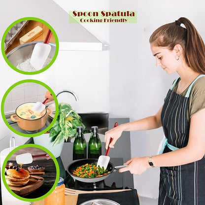 Kitchy Silicone Rubber Spatula and Spoon Set - High Heat Spatula Spoon, Commercial Cooking Set (1 Spoonula + 2 Scrapers, 14 Inches)