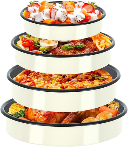 Enamel Baking Pans Set Round Roasting Dish 4-Pack 9/10/12/14 Inch Non-Toxic Non-Stick Carbon Steel Large Bakeware for Cake Bread Pie Pizza Turkey Steak, Oven Dishwasher Safe Thanksgiving Gift Cookware