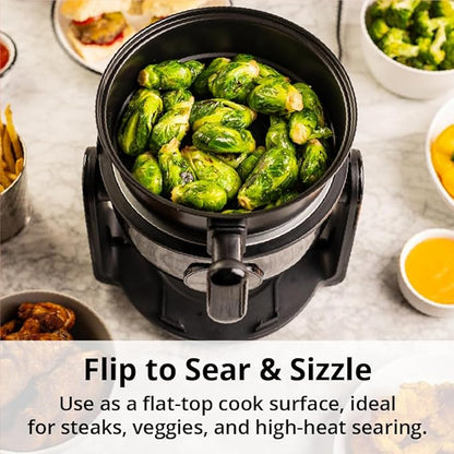 Aria Air Fryer, Non-Stick Ceramic Build, Dishwasher Safe Ceramic Non Toxic Large Sized Airfryer Basket, Touchscreen Display & Auto Shutoff, BPA & Teflon Free with Cookbook (4 Qt Flip Flop (2+2))