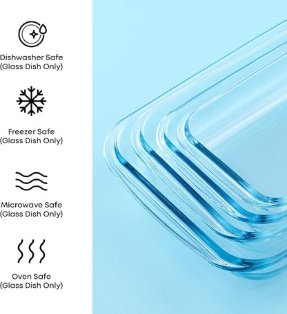 JoyJolt 8-Piece Borosilicate Glass Oven Dishes with Blushy Pink Lids, Rectangle Deep Glass Baking Dish Set, Baking Pans for Lasagna Casserole Cake, Bakeware Set, Freezer to Oven Tray to Dishwasher
