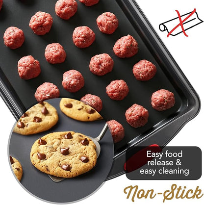 Baking Sheet Set, 3-Piece Cookie Sheet Set with Silicone Handles, Steel Baking Pans Set, Durable Baking Sheets for Oven, BPA Free Cookie Sheets for Baking Nonstick Set, Sheet Pan - Black Baking Pan