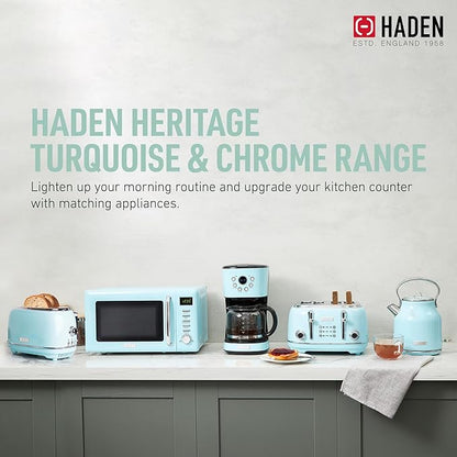 Haden Heritage 4 Slice Wide Slot Stainless Steel Toaster Bundled with 1.7 Liter Stainless Steel Electric Water Kettle, Turquoise & Chrome