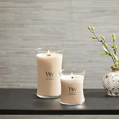 WoodWick Tonka & Almond Milk Gifts for Women and Men, 21.5 oz Large Hourglass Candle with Crackling Wick