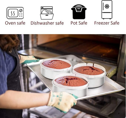 TeamFar 6 Inch Cake Pan, Round Cake Pan Tier Baking Pans Set Stainless Steel, Fit in Pot Pressure Cooker Air Fryer, Healthy & Toxic Free, Mirror Finish & Sturdy, Oven & Dishwasher Safe - Set of 3