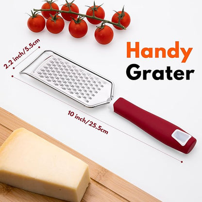 Rainspire Professional Cheese Graters for Kitchen Stainless Steel Handheld, Metal Lemon Zester Grater With Handle For Cheese, Chocolate, Spices, Kitchen Gadgets Tools, Soft Grip Handle (Red)