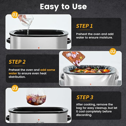 Electric Roaster Liners & Slow Cooker Liners, 10 Count 34 x 18 Inch Universal Fit for 16-22 Quart Roasters, Mess-Free Cooking, Disposable Oven Liners for Easy Cleanup, Cooking Bag