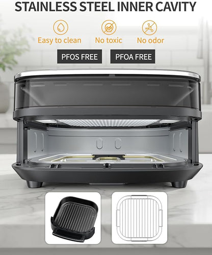 Extra Large Air Fryer,11-IN-1 6 QT 450F Air Fryer with Superior Airflow, Dual Heat Source Technology, Smart Digital Wide Fryer with Basket, Fits a 12" Pizza or 33 Chicken Wings