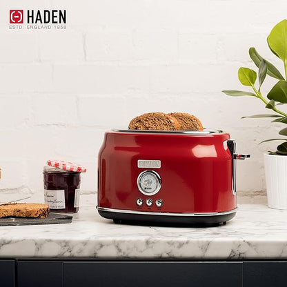 Haden Dorset 2 Slice Wide Slot Stainless Steel Toaster with Adjustable Browning Control & Non-Slip Feet, Rectory Red