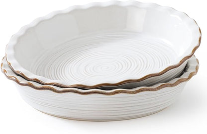 Frewinky Ceramic Pie Pan for Baking, 9 inch Pie Dish with Ruffled Edge, Nonstick Deep Pie Plate, Farmhouse Decor Quiche Tart Baking Dish for Thanksgiving, Microwave & Oven Safe, Set of 2