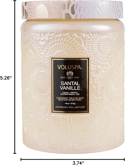 Voluspa Santal Vanille, Large Candle Jar, 18 oz, 100 Hour Burn Time, Coconut Wax for Clean Burning, Handcrafted in the USA