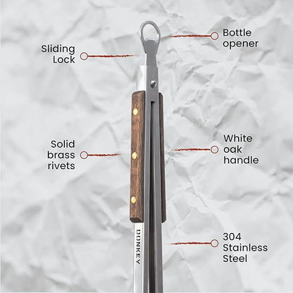 27" Heavy Duty BBQ Tongs - Extra Long Grilling tool for Outdoor Cooking, Smoking & Grilling | Handmade South African Rust Resistant Stainless Steel Meat Tongs with Wood Handles | Donkey Tong
