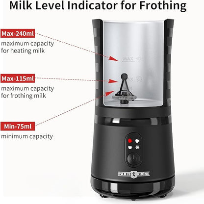 Paris Rhône Milk Frother, 4-in-1 Milk Steamer and Frother, Hot & Cold Foam Milk Warmer with Temperature Control, Auto Shut-Off Frothers for Coffee, Latte, Cappuccino, Macchiato