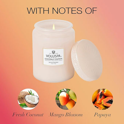 Voluspa Coconut Papaya, Large Candle Jar, 18 oz, 100 Hour Burn Time, Coconut Wax for Clean Burning, Handcrafted in The USA