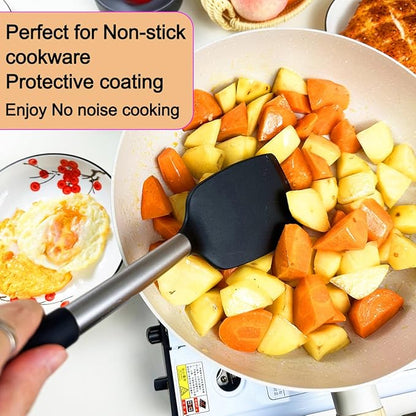 5Pcs Silicone Spatula Heat Resistant Long Large Spatulas Set for Nonstick Cookware, Rubber Pancake Fish Turner Spatula for Kitchen Use Silicone Cooking Kitchen Utensils Set Black