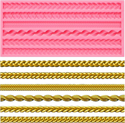 Silicone Pie Crust Molds, Knit Rope Lace Chain Chocolate Molds, Cake Decoration Fondant Baking Mold for Pastry Pies Candy Sugar Craft Gum Paste Cookie Clay Resin