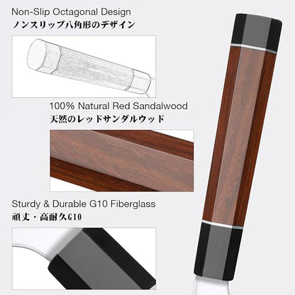 SHAN ZU 3PCS Japanese Knife Set, 9 Layers 10Cr15MoV High Carbon Steel Professional Kitchen Knives, Sharp Chef Knife Set with Ergonomic Red Sandalwood Handle, Cooking & Cutting Knives Set and Gift Box