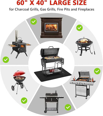 60 x 40 inch Under Grill Mats for Outdoor Grill, Double-Sided Fireproof Deck and Patio Protector Mat, Waterproof Oil-Proof BBQ Floor Pad Indoor Fire Pit Fireplace Mat