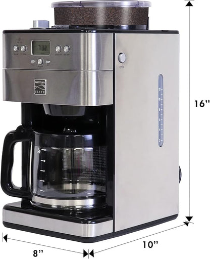 Kenmore Elite Grind and Brew Coffee Maker - Built-In Grinder, Automatic Drip Coffee Machine, 12 Cup Programmable Brewer, Bean Grinder and Ground Coffee Brewer, Coffee Maker and Grinder Combo
