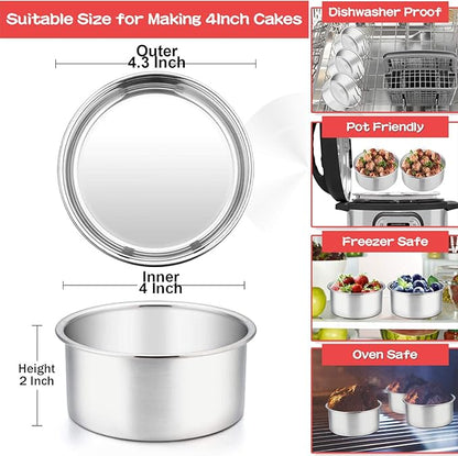 TeamFar 4 Inch Cake Pan, Mini Cake Pan Small Round Baking Tins Set Stainless Steel, For Baking Steaming Serving, Healthy & Sturdy, Easy Clean & Dishwasher Safe - Set of 3