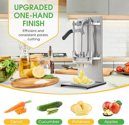 4in1 Commercial French Fry Cutter & Lemon Slicer & Vegetable Chopper - Stainless Steel with Extended Handle - 4 Blades for Home, Bar, Restaurant - Dice, Slice & Chop 1/2", 3/8", 1/4", 8 Wedge
