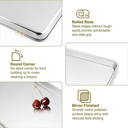 TeamFar Stainless Steel Baking Sheet with Rack Set, 16/12.5/9 Inch Cookie Sheets Baking Pans and Cooling Racks for Cooking Serving, Non-Toxic & Heavy Duty, Dishwasher Safe, 6 PCS (3 Pans + 3 Racks)