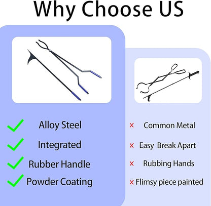 40” Heavy Duty Fire Tongs Set Firewood Grabber with Scissor Shape Serrated, Large Fire Pit Tool Outdoor/Indoor Bonfire Campfire Fireplace Tongs, A Pair of Gloves